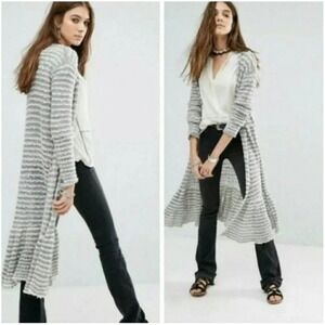 Free People smile like you mean it Open Front Cardigan Duster Grey White Size